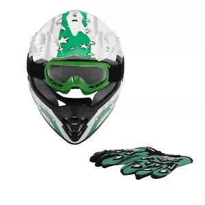 fsmotouk DOT Youth Kids Helmet Motocross Full Face ATV Dirt Bike Goggles Gloves S M L XL