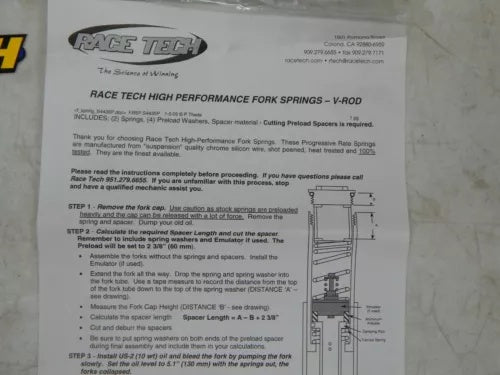 foxcycleworks Race Tech Fork Spring Kit 49 mm Fork 44 x 350 P/N: FRSP S4435P20