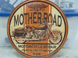 foxcycleworks Route 66 Mother Road Motorcycle Repair Metal Sign