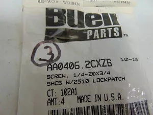 foxcycleworks Harley Davidson Screw 1/4-20x3/4 SHCS W/ 2510 Lockpatch Qty 3 P/N AA0406.2CXZB