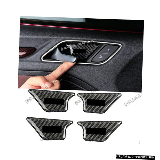 アウディQ3 A3の実際の炭素繊維内部ドアハンドルボウルスラインSラインステッカー  Real Carbon Fiber Interior Door Handle Bowl Sline S Line Stickers For Audi Q3 A3