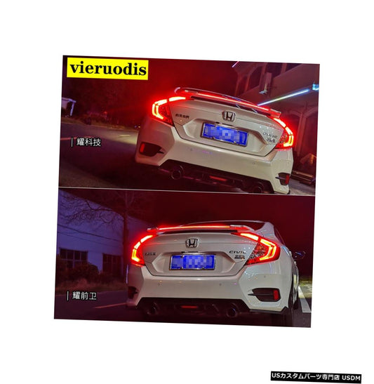 車スタイルLED ABSスポイラー付きリアブレーキランプテールライトトランクLedアクセサリーホンダシビック2016-2017  Car Style LED ABS Spoiler With Rear Brake Lamp Tail Light Trunk Led Accessories For Honda for Civic 2016-2017