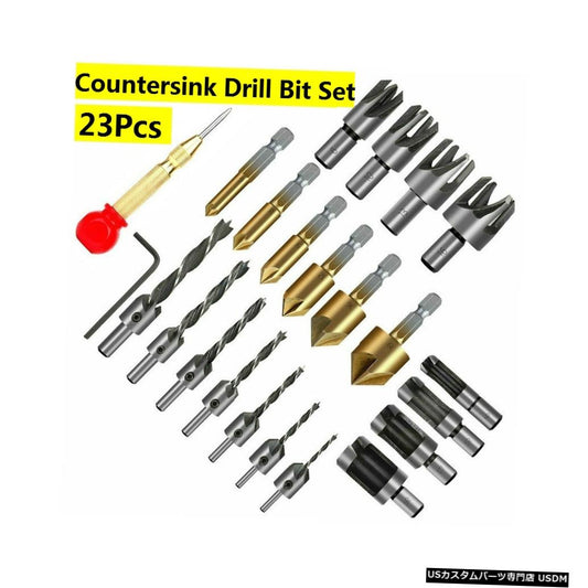 23個カウンターシンクドリルビットセット1/4 ''六角シャンクHSS 5フルートカウンターシンク電動工具用90度木製面取りカッター面取り  23Pcs Countersink Drill Bit Set 1/4'' Hex Shank HSS 5 Flute Countersink 90 Degree Wood Chamfering Cutter Chamfer For Power Tool