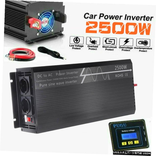 USB充電器2500Wポータブルカーパワーインバーター充電器コンバーターアダプターDC 12V / 24VからAC 120 / 220Vへの変更された正弦波トランス  USB Charger 2500W Portable Car Power Inverter Charger Converter Adapter DC 12V/24V to AC 120/220V Modified Sine Wave Transformer